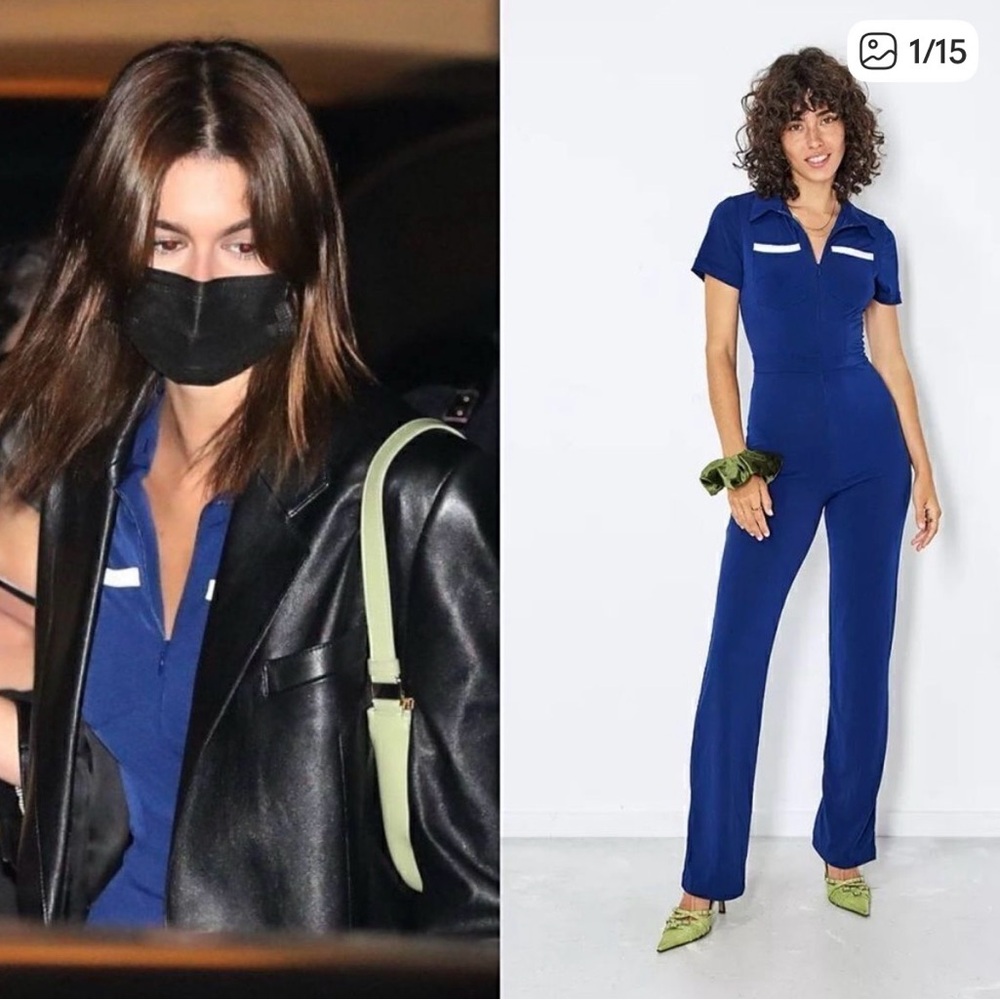 Peachy Den The Kernel Jersey Navy Jumpsuit Worn by Kaia Gerber Size M